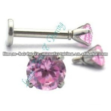 internal threaded labret with Crystal Ball 1.2mm 16G, Surgical Steel 316L piercing jewelry